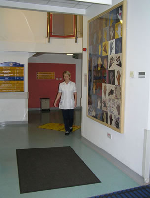 Finished wallpiece installed in entrance hall to the Cancer Centre